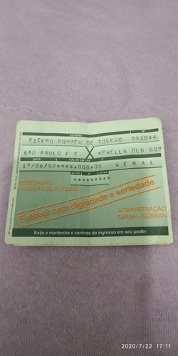 Ingresso Final Da Libertadores 1992 São Paulo X Newells Old