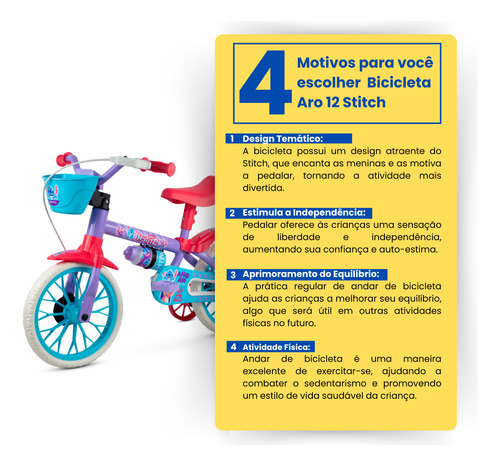 Bicicleta Infantil Para Menina Com Rodinhas Aro 12 Stitch