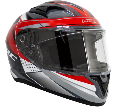 Casco Moto Integral Mac Speed Razor Gris Blanco Rojo Brillo