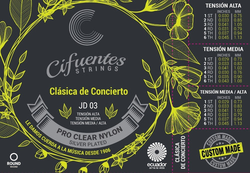 Cuerdas Guitarra Clásica Profesional Tensión Alta Cifuentes