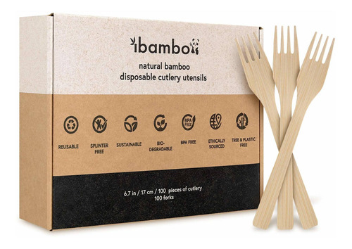 Ibambo Juego 100 Tenedor Bambu Natural (100 Bambu) Cubierto