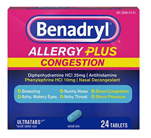 Benadryl Allergy Plus Congestion Ultratabs Con Antihistamíni
