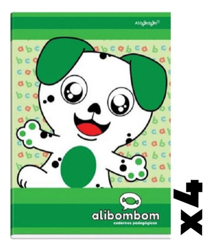 Kit 4 Cadernos Alibombom Brochurão Flexivel com Pauta Alibombom 21,5cm x 31,0cm Cachorrinho Cor Verde