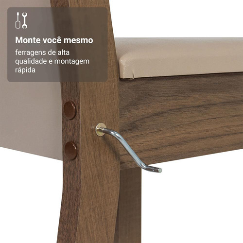 Sala De Jantar Mesa Tampo De Vidro 4 Cadeiras Viena Madesa Cor Rustic/Crema/Sintético/Bege