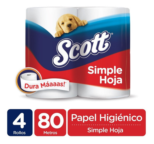 Papel Higienico Scott Simple Hoja 80 Metros X 4 Rollos