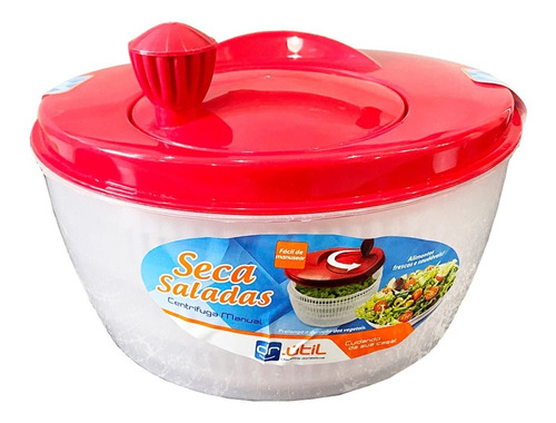 Centrífuga De Salada Secador Verduras Manual 4 Litros Cores Cor Vermelho