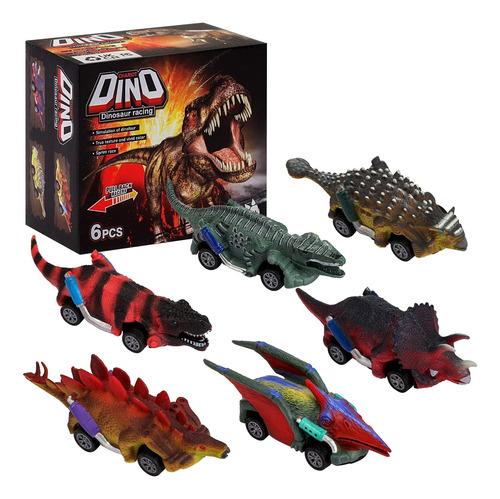 Juguetes De Dinosaurio 6 Carritos Coches Pull-back Tracción