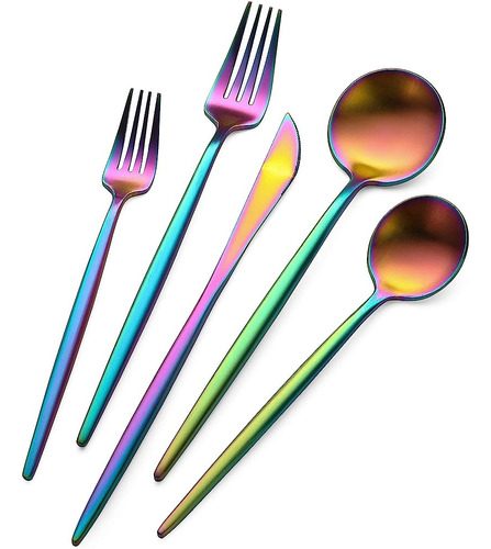 Rainbow Flatware Matte Silverware Set - 20 Piezas 18/10 Colo