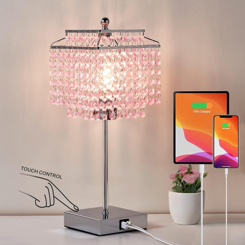 Luvkczc Lámpara De Mesa De Cristal Rosa Junto A La Cama, Lám