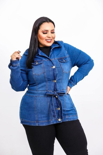 Imagem 5 de 5 de Parka Jeans Feminina Plus Size Com Lycra Exg Ao G3