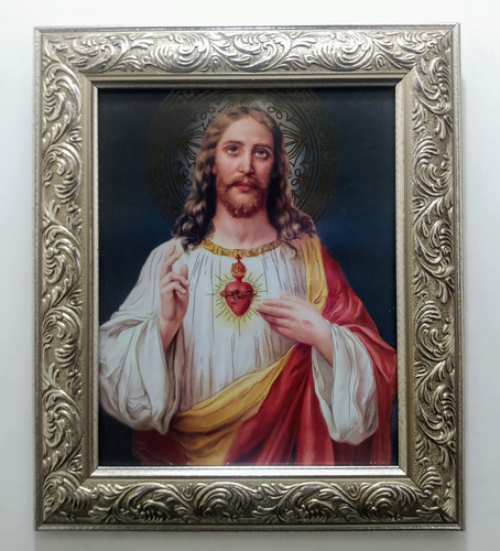 Sagrado Corazón De Jesús  _ Litografía Enmarcada