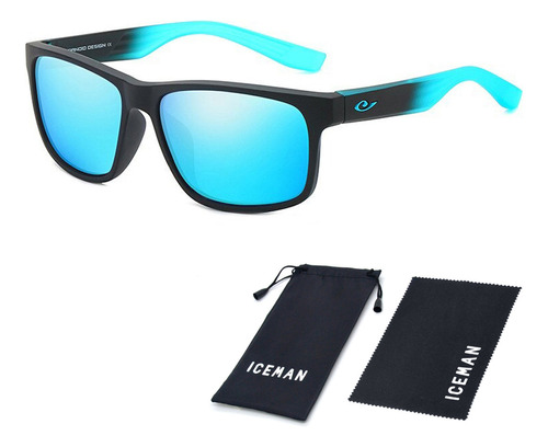 Óculos De Sol Espelhado Praia Surf Polarizado Uv Iceman 188 Haste Azul-celeste