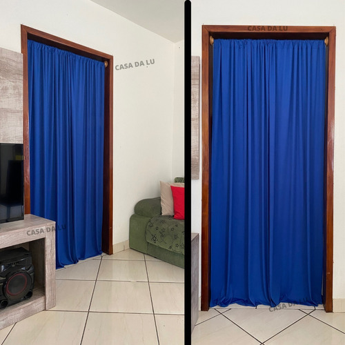 Cortina Para Porta Quarto Sala Cozinha Painel Separação 90cm Cor Azul