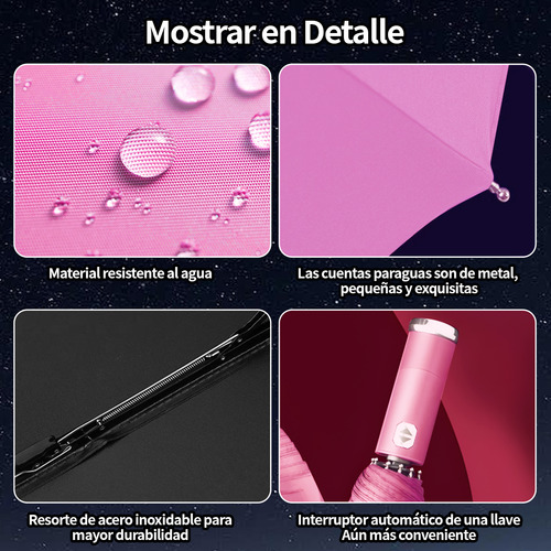 VANANCE Paraguas Automatico Apertura Y Cierre VAN01216 Anti-uv Sombrilla De Bolsillo Con Botón Y Led Rotativo Plegable Grande Protección 2-3 Las Personas Color Rosa Claro