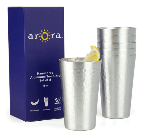 Juego De Vasos Arora De Metal Anodizado Plateado Martillado