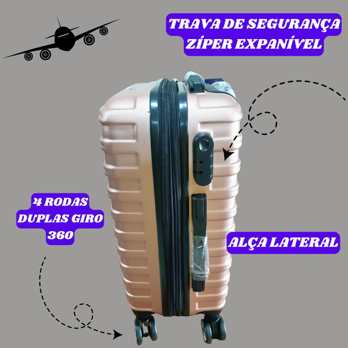 Mala De Viagem 23kg+kit Frasqueira Com Abs Rodinhas 360