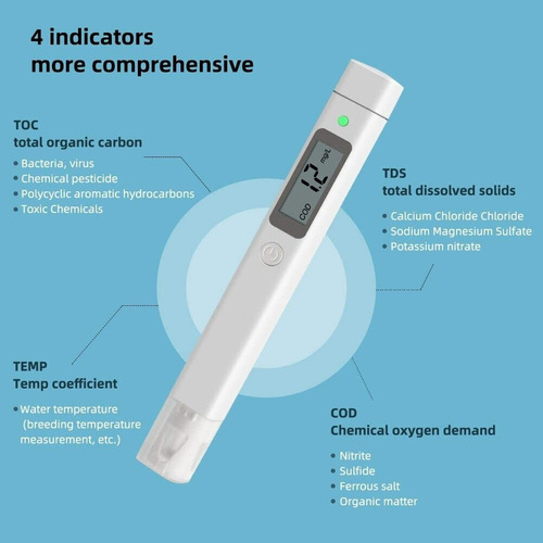 Medidor Tester Digital Calidad Agua | Toc Cod Tds Temp