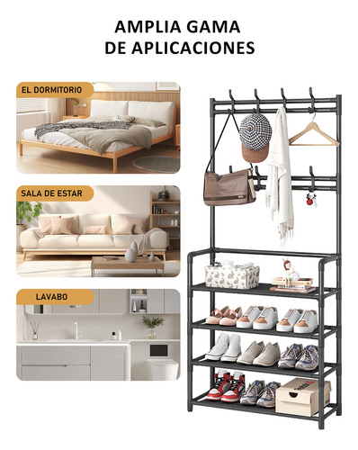 Zapatera Perchero Multi Organizador 4 Niveles Montable Rack Negro