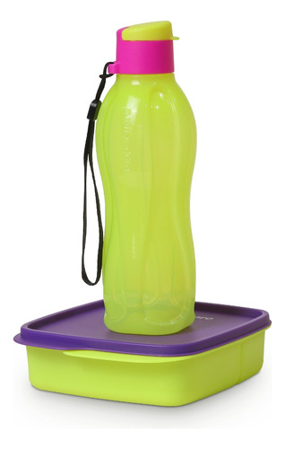 Tupperware | Kit Lanche Eco Basic - Marmita Cor Kit Basic Amarelo Fluo - Eco Tupper 500ml + Basic Line Com Divisória