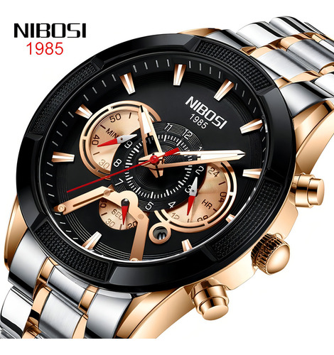 Relógio de quartzo luminoso Nibosi com cor de fundo de cronógrafo de luxo: prata, rosa, preto