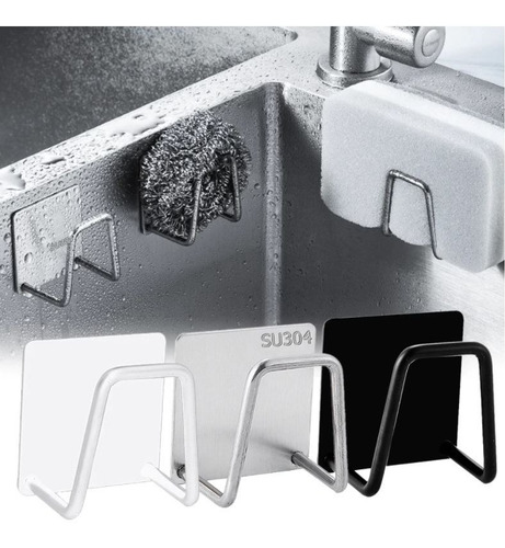Imagen 2 de 10 de Soporte Esponja Lavaplatos Acero Inox + Adhesivo,organizador