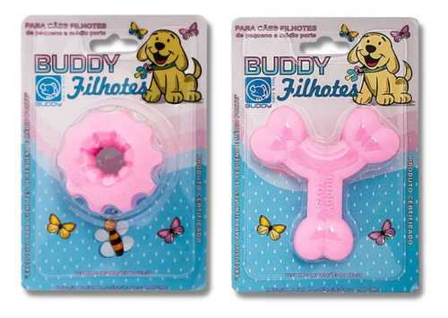 Kit Mordedores Buddy Toys Filhotes Ossinho E Mini Bolt Rosa
