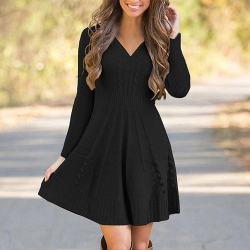 Vestido Holgado Con Cuello En V Para Mujer, Tejido De Manga