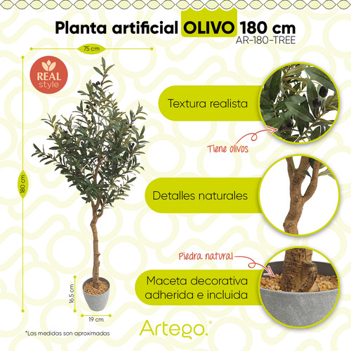 Planta Artificial Moderna Con Maceta Decorativa Olivo Tree Real Style Grande De 180cm De Alto Artego Para Hogar Sala Comercio Oficina