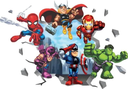 Adesivo De Parede Heróis Baby Capitão Thor Hulk Homem Ferro