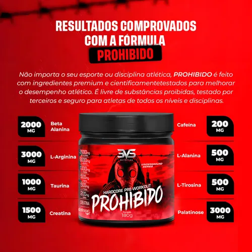 Suplemento en polvo con sabor a chicle Prohibido de Creatina Prohibido de 3VS Nutrition en un tarro de 180 g