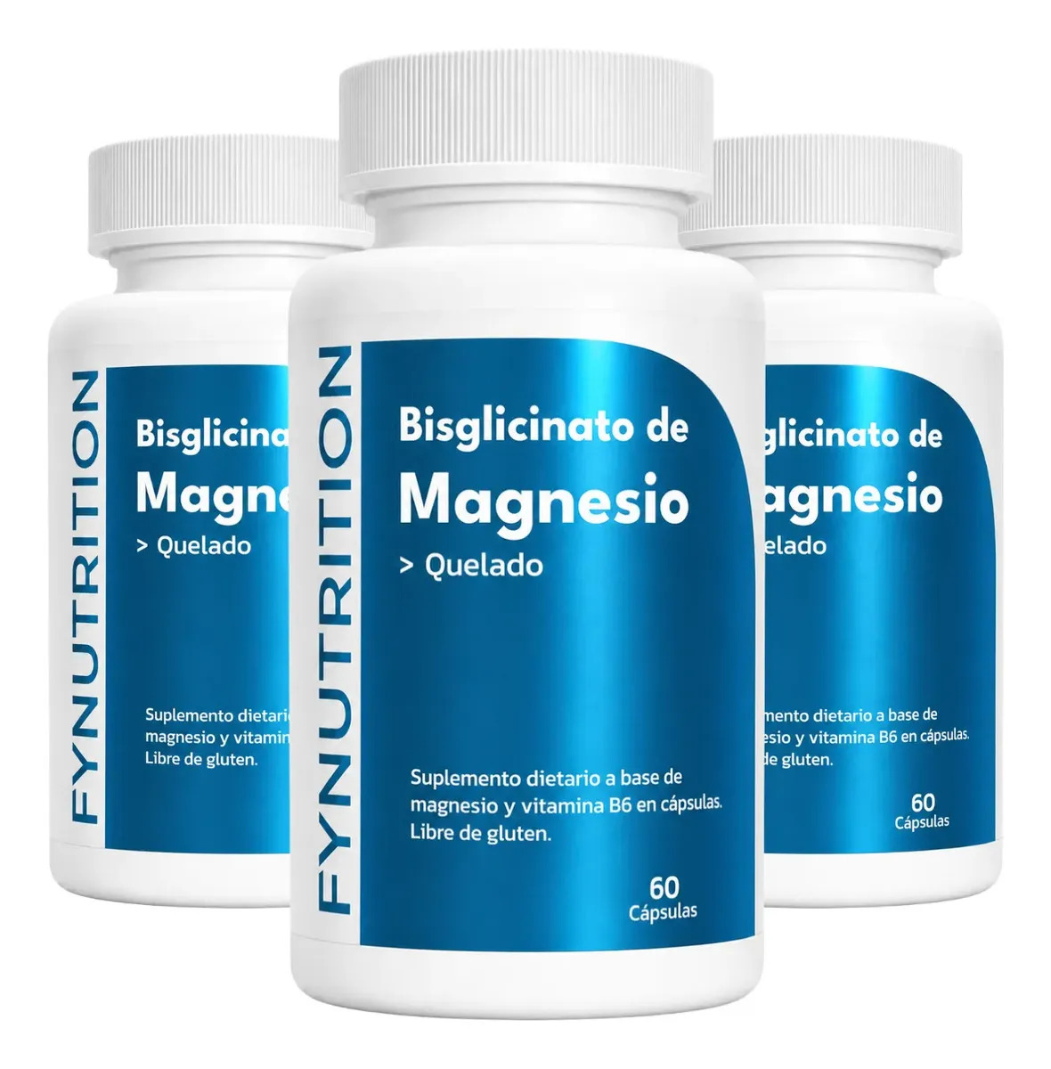 Bisglicinato de Magnesio Quelado Fynutrition 1000mg con Vitamina B6 | Alta Absorción | Ayuda a la Relajación Muscular y al Mejor Descanso | Glicinato de Magnesio - Pack de 3 frascos