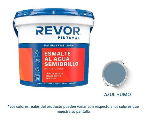 Esmalte Al Agua Semibrillo Pintamax 1 Gl Azul Humo Revor