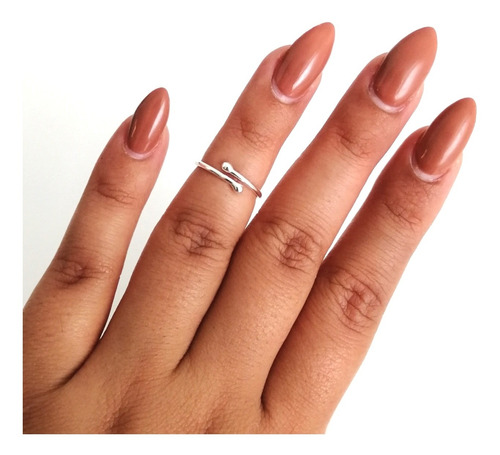 Anillo Mujer Ajustable Medio Dedo Bolitas Sencillo Plata 925