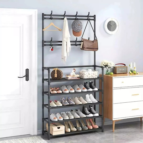 Perchero Zapatera 2 En 1 Organizador Rack Estante Ganchos