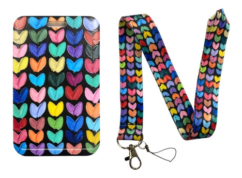 Porta Credencial Con Lanyard Corazones Colores Kb331