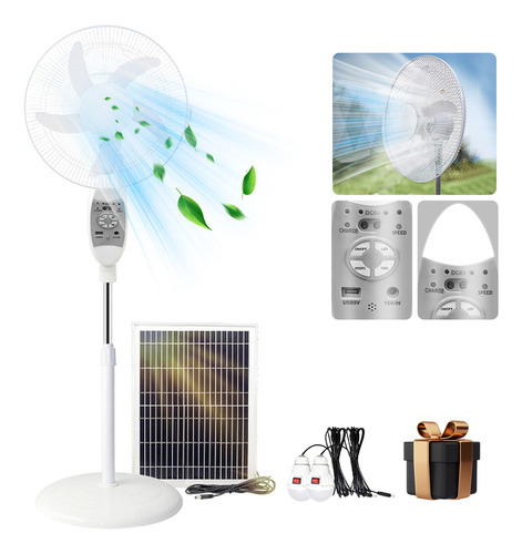 16'' Ventilador Solar Recargable Silencioso Y Control Remoto Con 5 Palas De Plástico Color Blanco Estructura Color Blanco, 42cm De Diámetro 127v