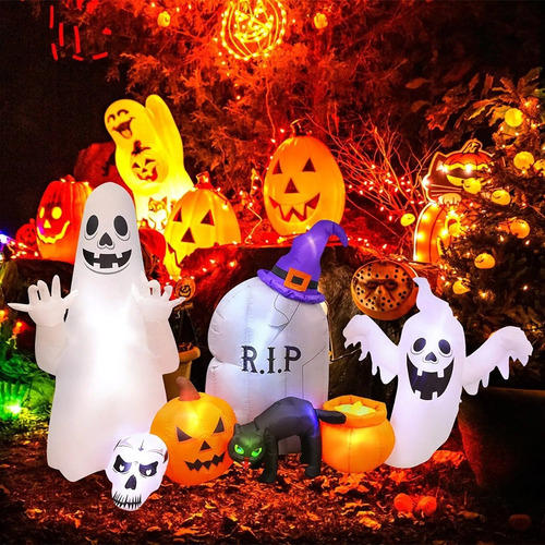 Inflable Halloween Led Integrada Calabaza Gato Fantasma 8 Ft