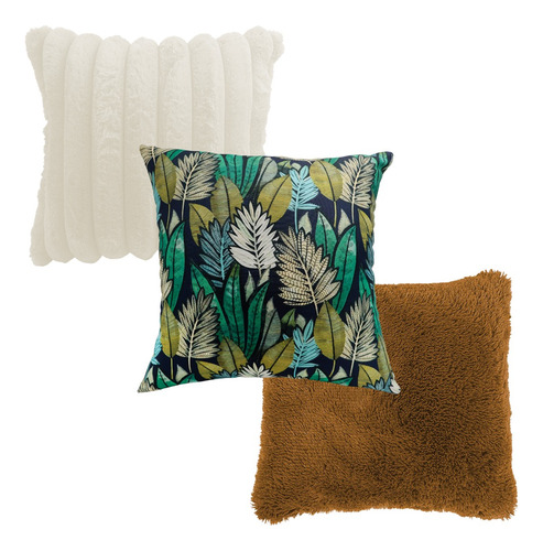 Set 3 Cojines Decorativos Rellenos Cierre 45cm Sala, Cama Azul Petróleo Diferentes Diseños