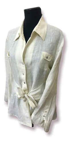 Camisa Cacharel Vintage 100% Lino Natural Con Lazo Talle M