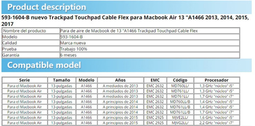 Imagen 3 de 4 de Cable Trackpad 593-1604-b Compatible100% 13, A1466 2013 2017