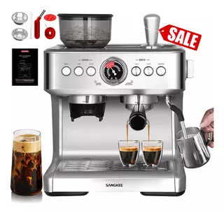 Sangkee Cafetera Espresso 20 Bares, Cafetera Espresso Y Cappuccino Con Espumador De Leche Y Molino, Máquina De Espresso Profesional, Cafetera Electrica Con Sistema De Calentamiento Dual, 1500w