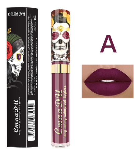 Brillo De Labios Con Forma De Calavera Nacarada De Metal Mat