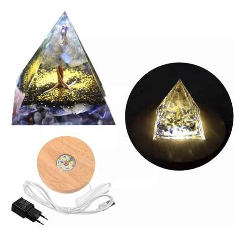 Pirâmide Orgonite Árvore Vida Moonstone Sodalite C/ Base Led