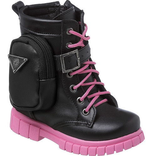 Bota Coturno Infantil Menina Com Zíper E Bolsinha Ref 12120