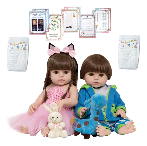 Boneca Reborn Gêmeos Casal Lindo Enxoval Pelúcia Promoção