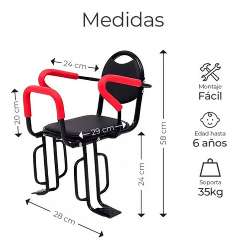 Asiento Trasero De Bicicleta Con Reposapiés De Metal Negro