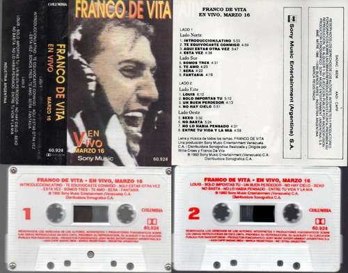Franco De Vita En Vivo 16-03-1992 Argentina Cassette 