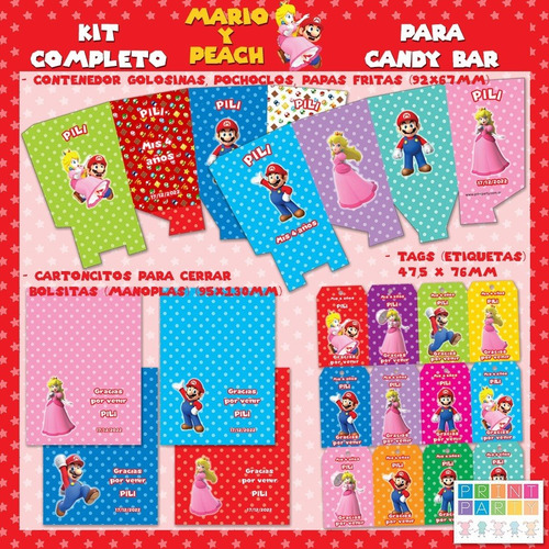 Mario Bros Y Peach Kit Imprimible Personalizado Candy Bar