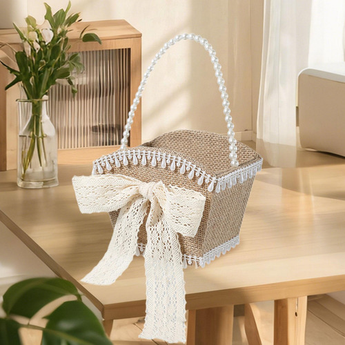 Cesta De Arpillera Para Niña De Con Lazo Rústico Para