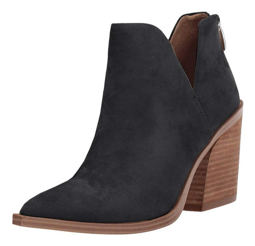 Botines De Tacón Medio Con Punta Puntiaguda Para Mujer